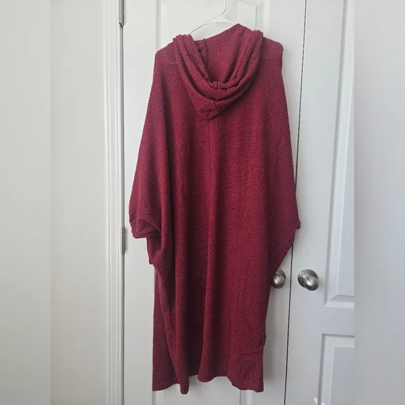 Dear Scarlett Long Waffle Knit Hooded Cardigan - Deep Wine Red Size Small Nwt - Picture 3 of 3